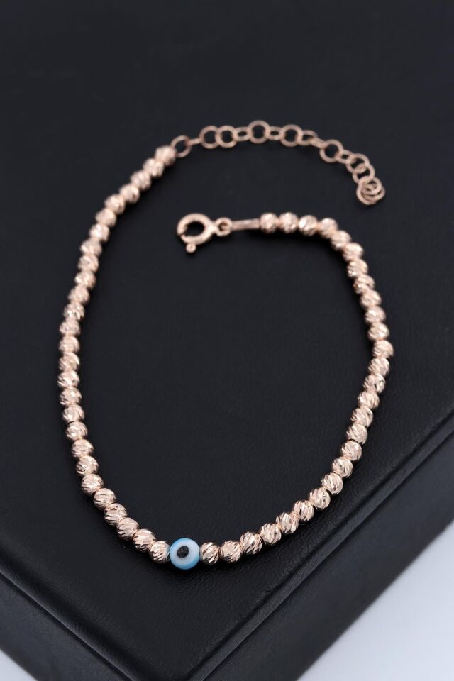 Dorika Modeli Nazar Boncuklu Roz Gümüş Bileklik 165