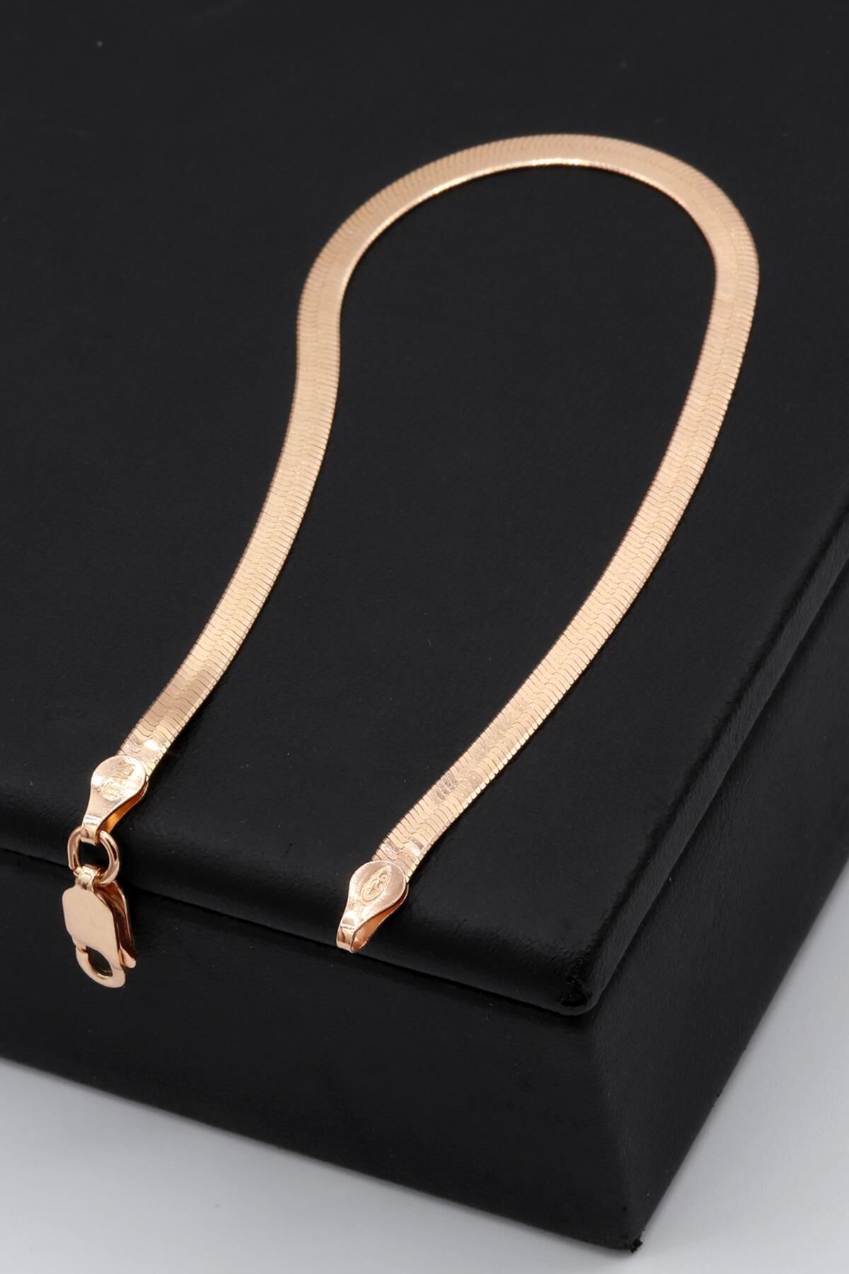 İtalyan Yassı Zincir Roz Gümüş Bileklik 168