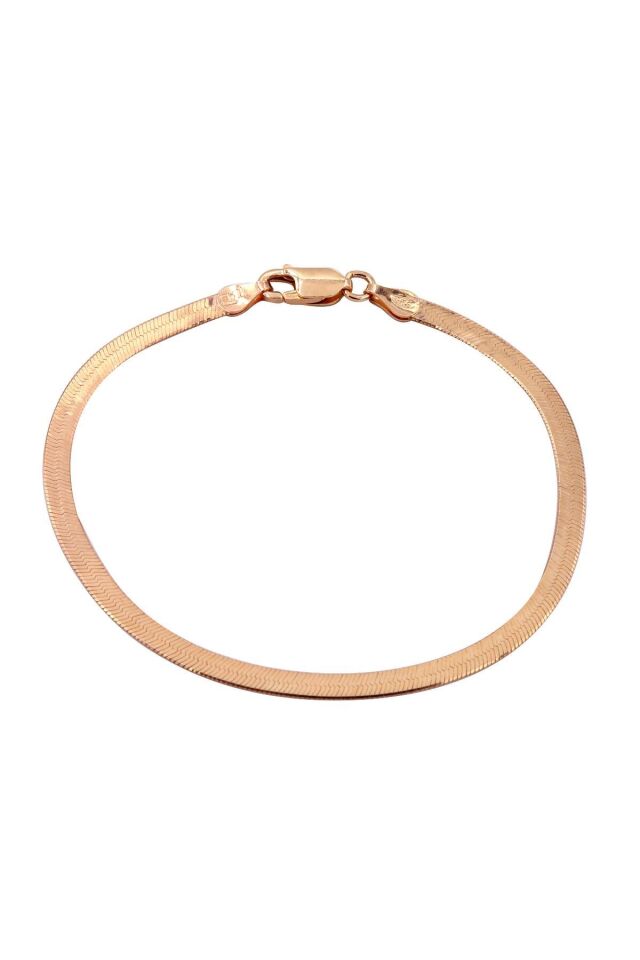İtalyan Yassı Zincir Roz Gümüş Bileklik 168
