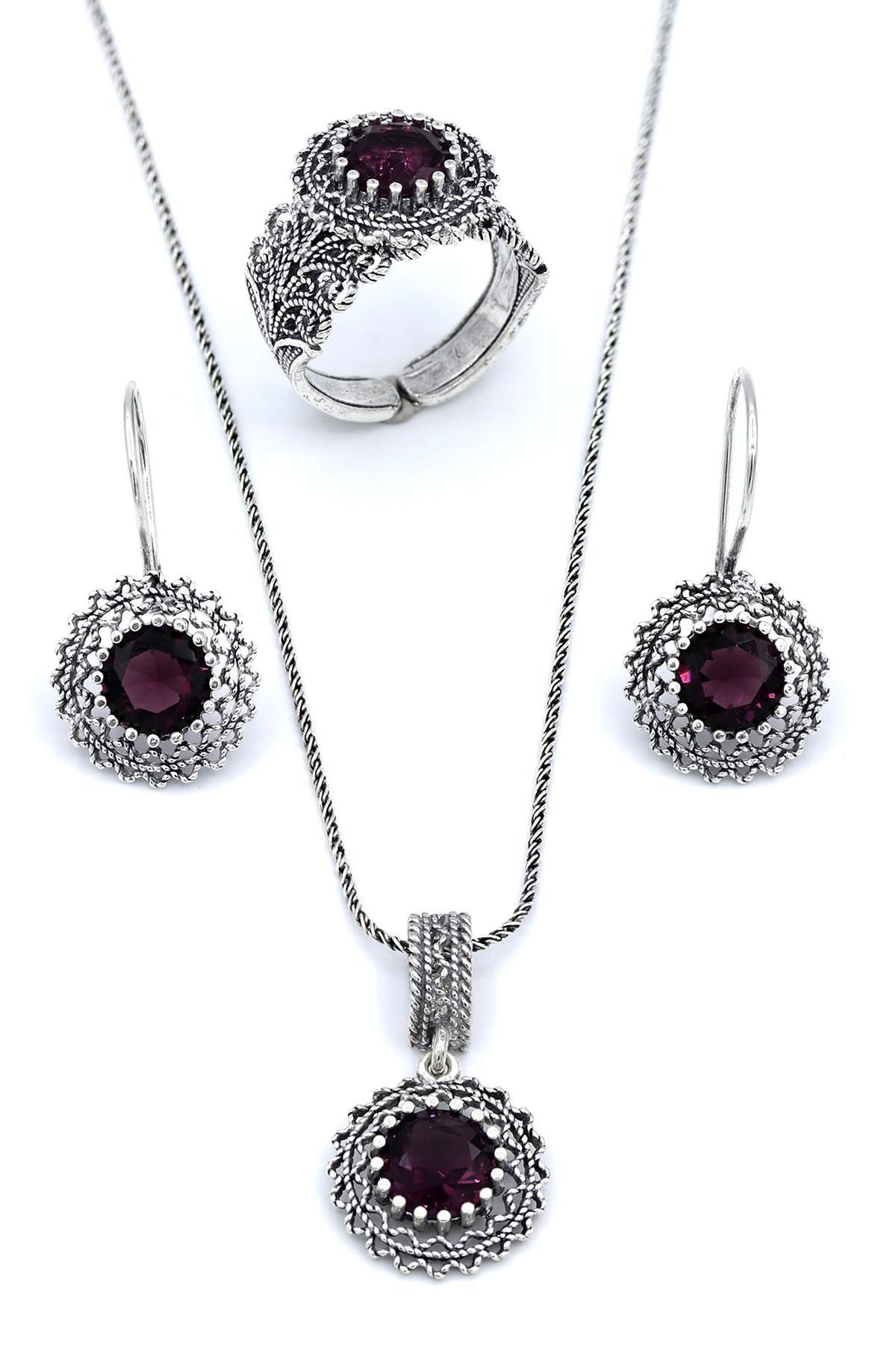 Ametist Taşlı Telkari Gümüş Set 184