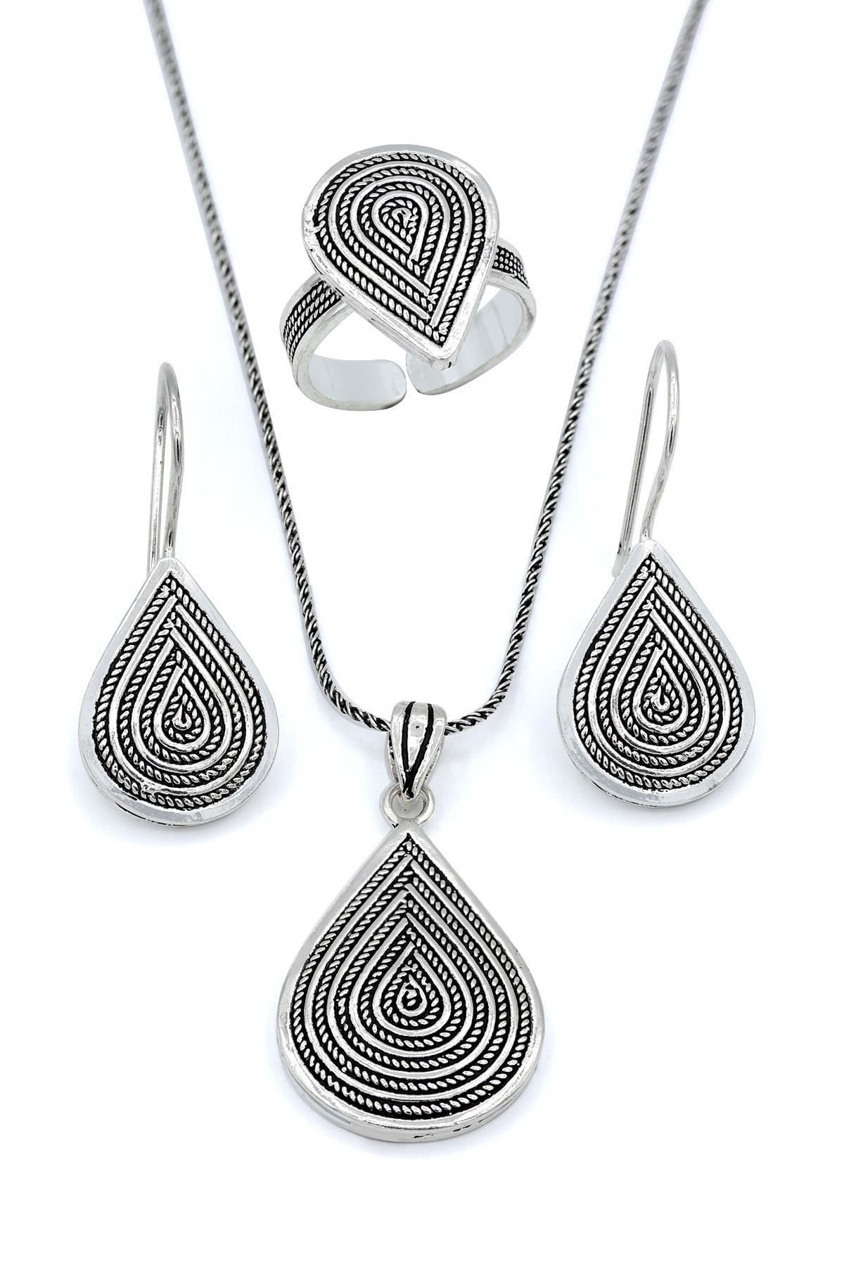 Damla Modeli Taşsız Telkari Gümüş Set 189