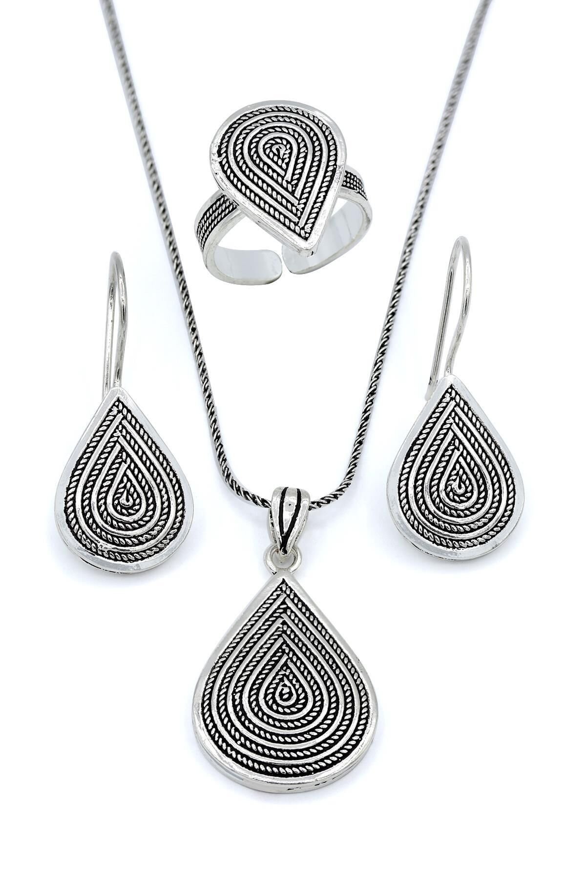 Damla Modeli Taşsız Telkari Gümüş Set 189