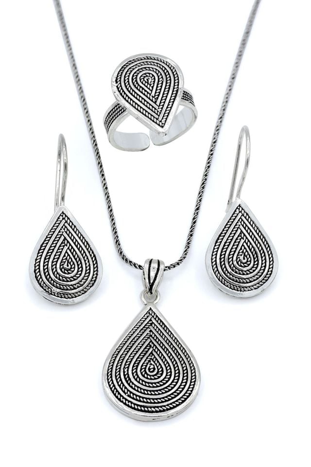 Damla Modeli Taşsız Telkari Gümüş Set 189