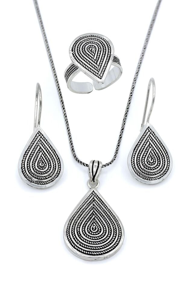 Damla Modeli Taşsız Telkari Gümüş Set 189