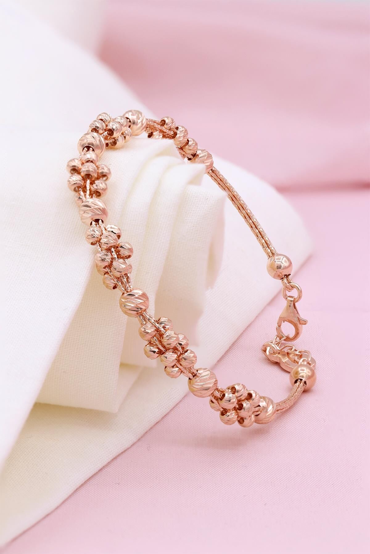 Dorika Modeli Kalem İşlemeli Roz Gümüş Bilezik 220