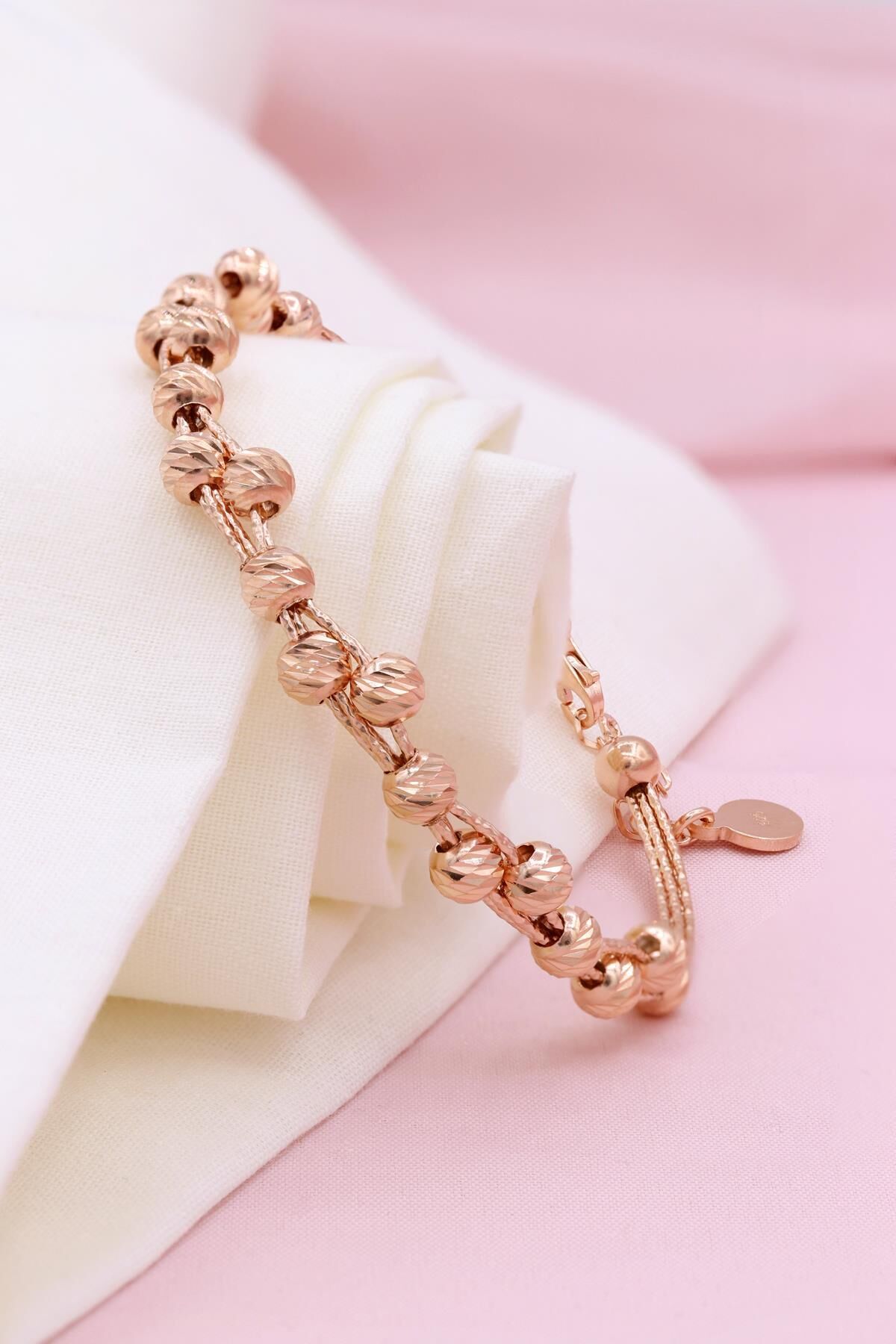 Dorika Modeli Kalem İşlemeli Roz Gümüş Bilezik 221