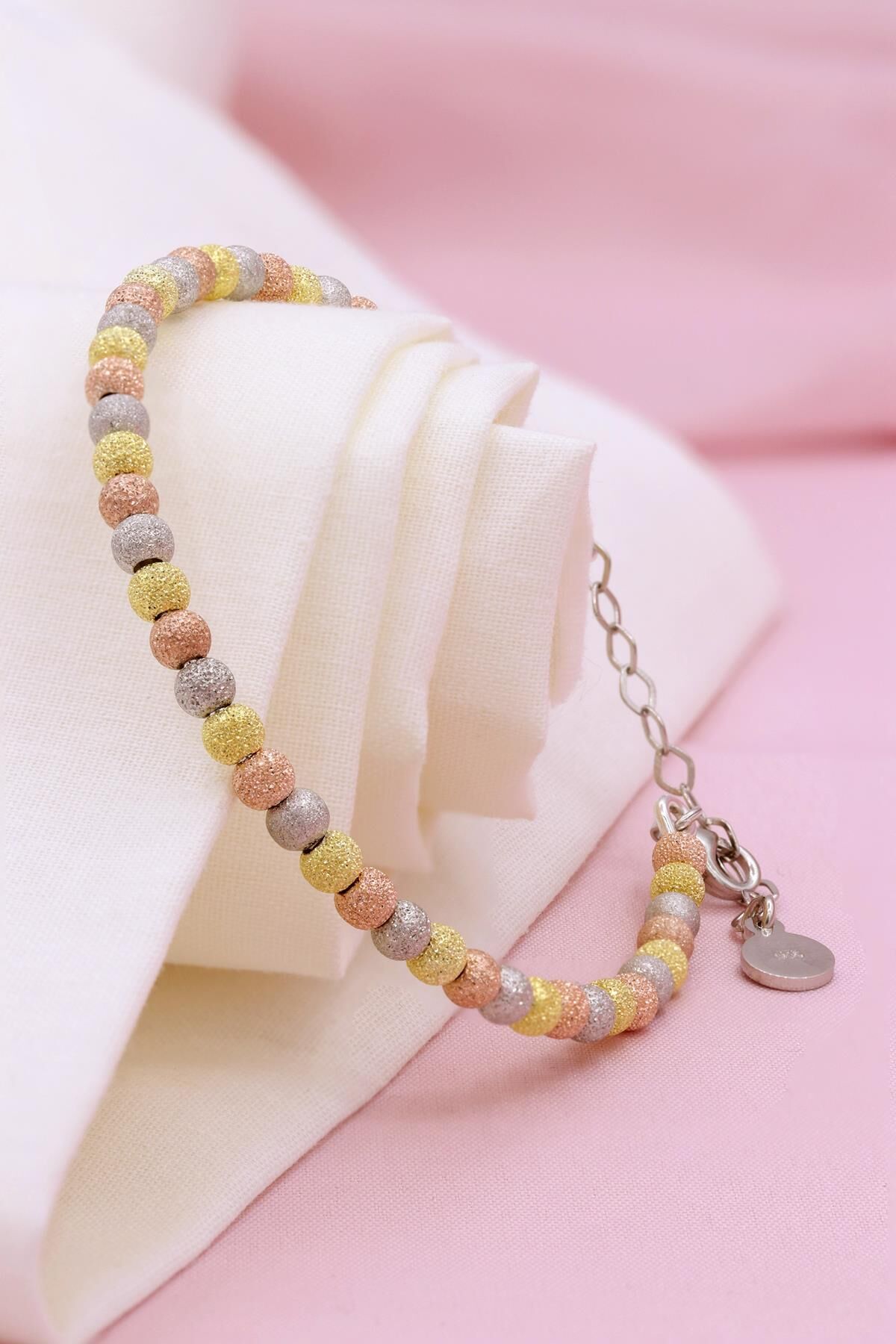 Dorika Modeli Altın Yaldızlı Roz Gümüş Bilezik 226