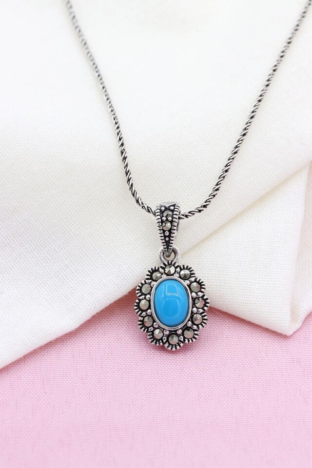 Firuze Taşlı Markazit Gümüş Kolye 119