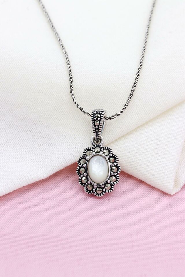 Sedef Taşlı Markazit Gümüş Kolye 122