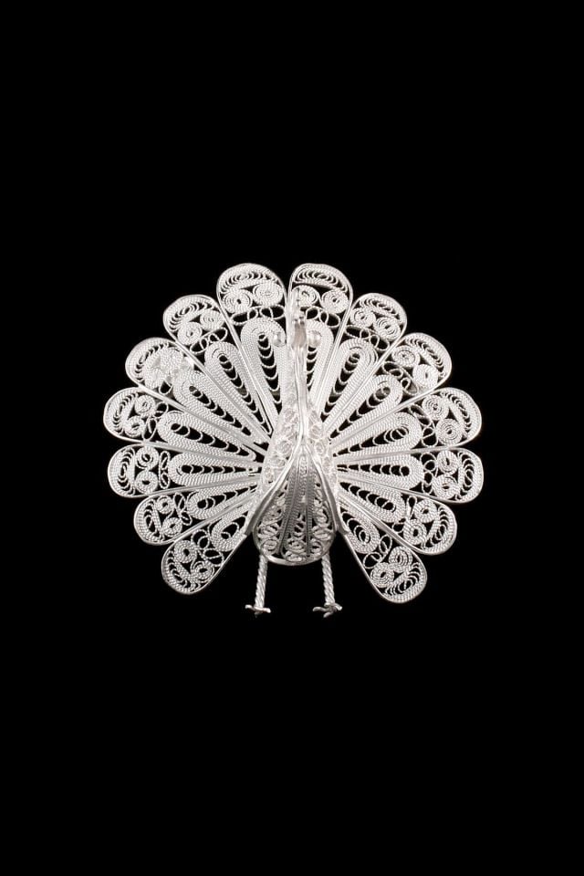 Tavus Kuşu İşlemeli Telkari Gümüş Broş 025