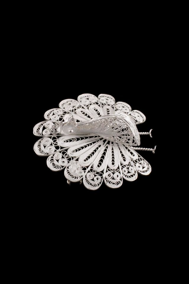 Tavus Kuşu İşlemeli Telkari Gümüş Broş 025