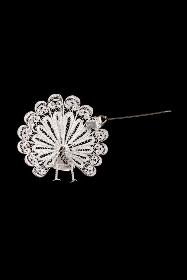 Tavus Kuşu İşlemeli Telkari Gümüş Broş 025