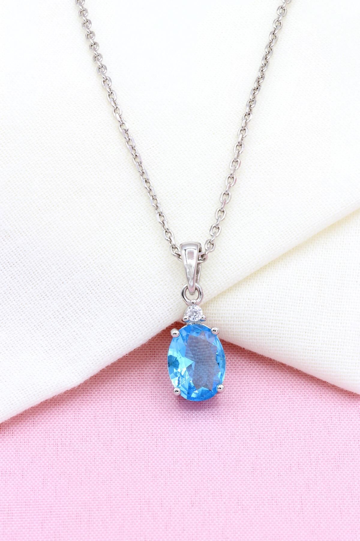 Akuamarin Taşlı Gümüş Kolye 249