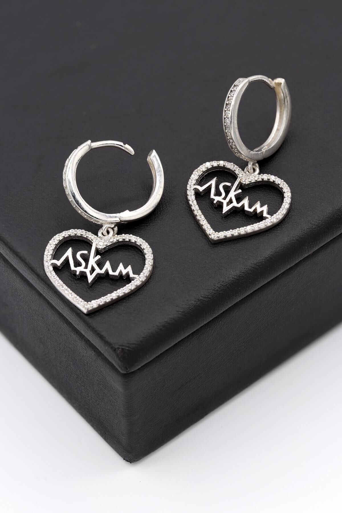 Beyaz Zirkon Taşlı Aşkım Gümüş Küpe 025