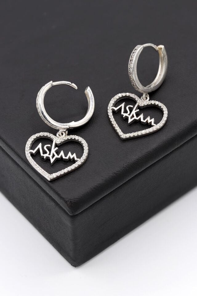 Beyaz Zirkon Taşlı Aşkım Gümüş Küpe 025