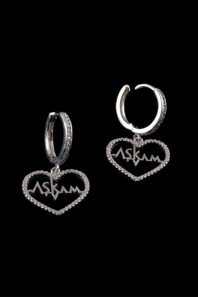 Beyaz Zirkon Taşlı Aşkım Gümüş Küpe 025