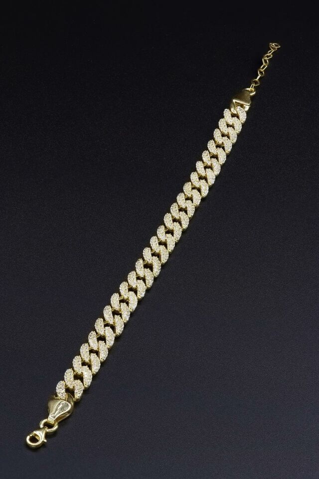 Gurmet Zirkon Taşlı Altın Yaldızlı Gümüş Bileklik 197