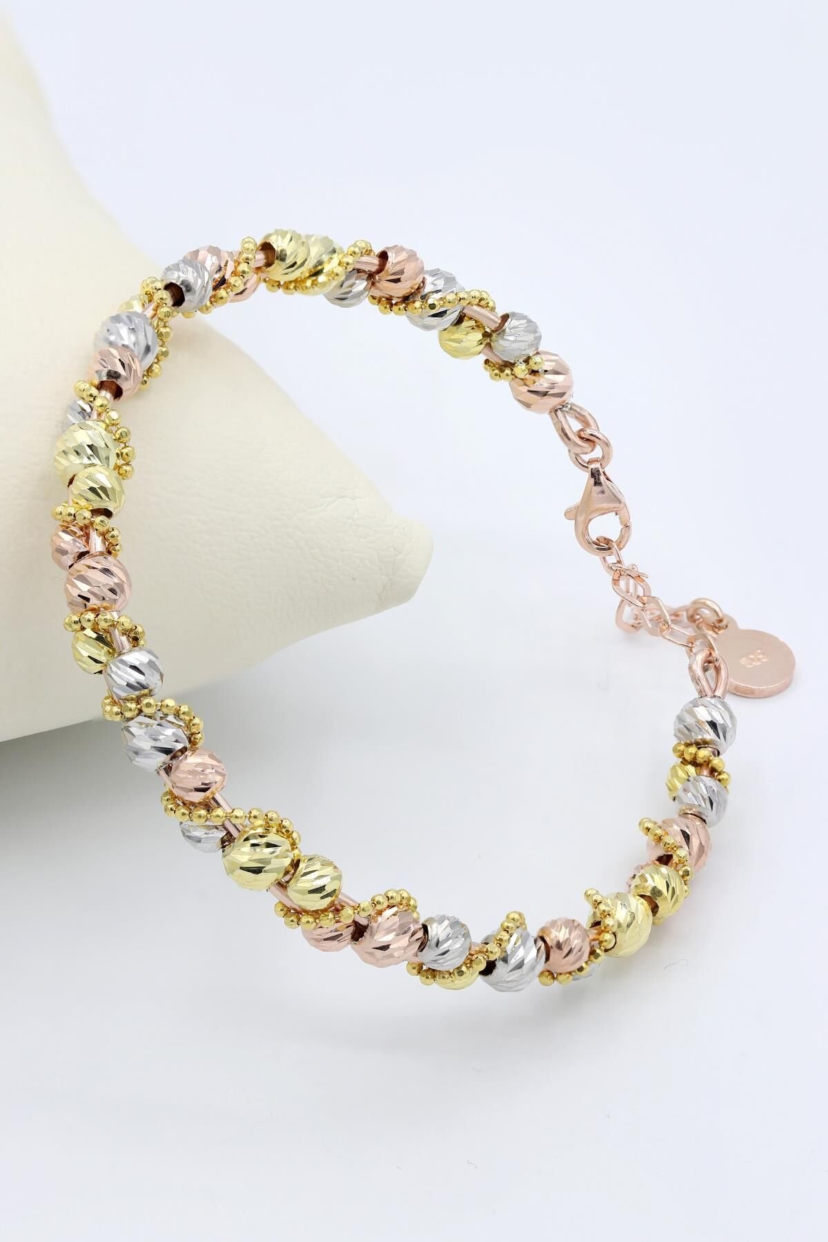 Dorika Modeli Altın Yaldızlı Roz Gümüş Bilezik 203