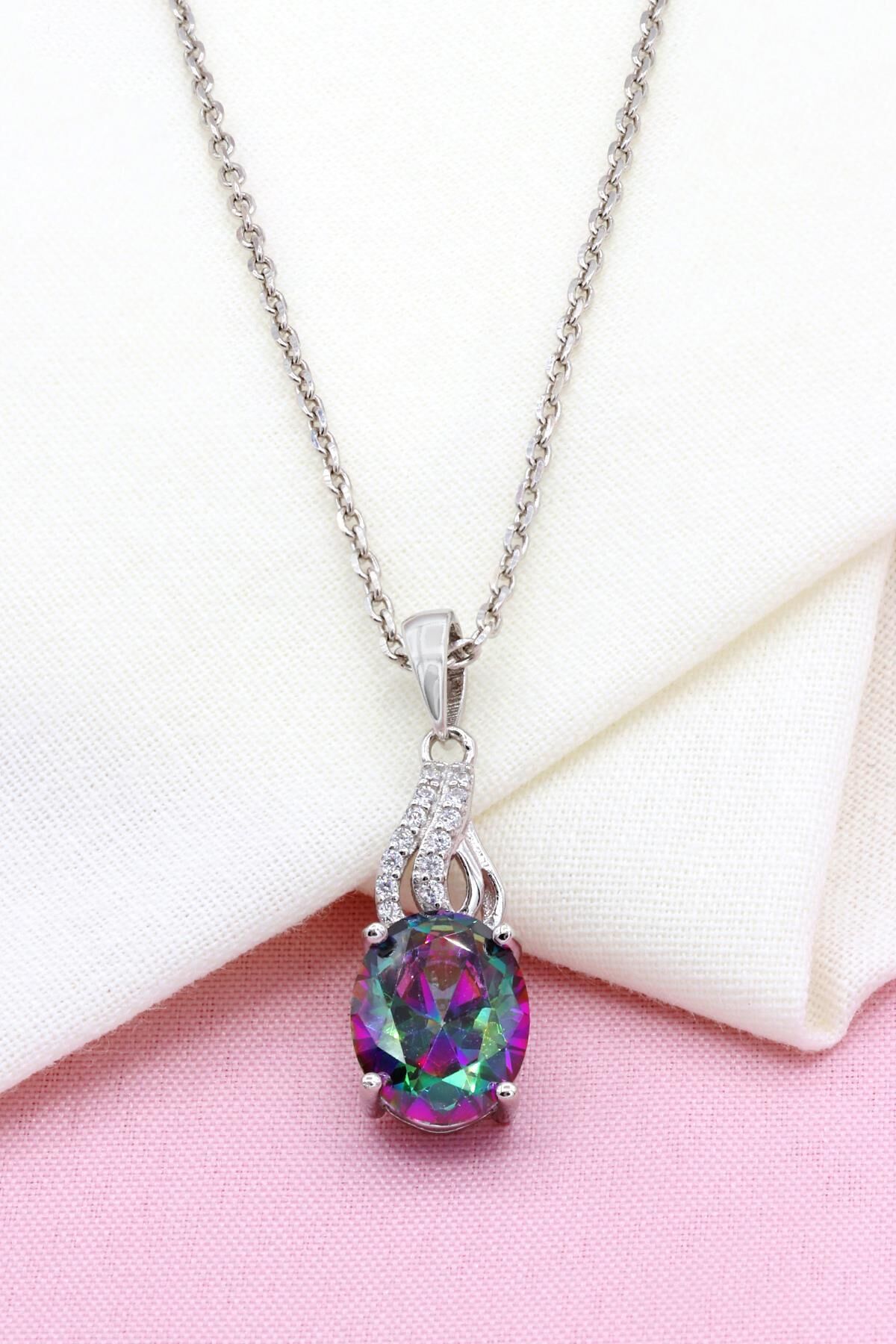 Mistik Topaz Taşlı Gümüş Kolye 310