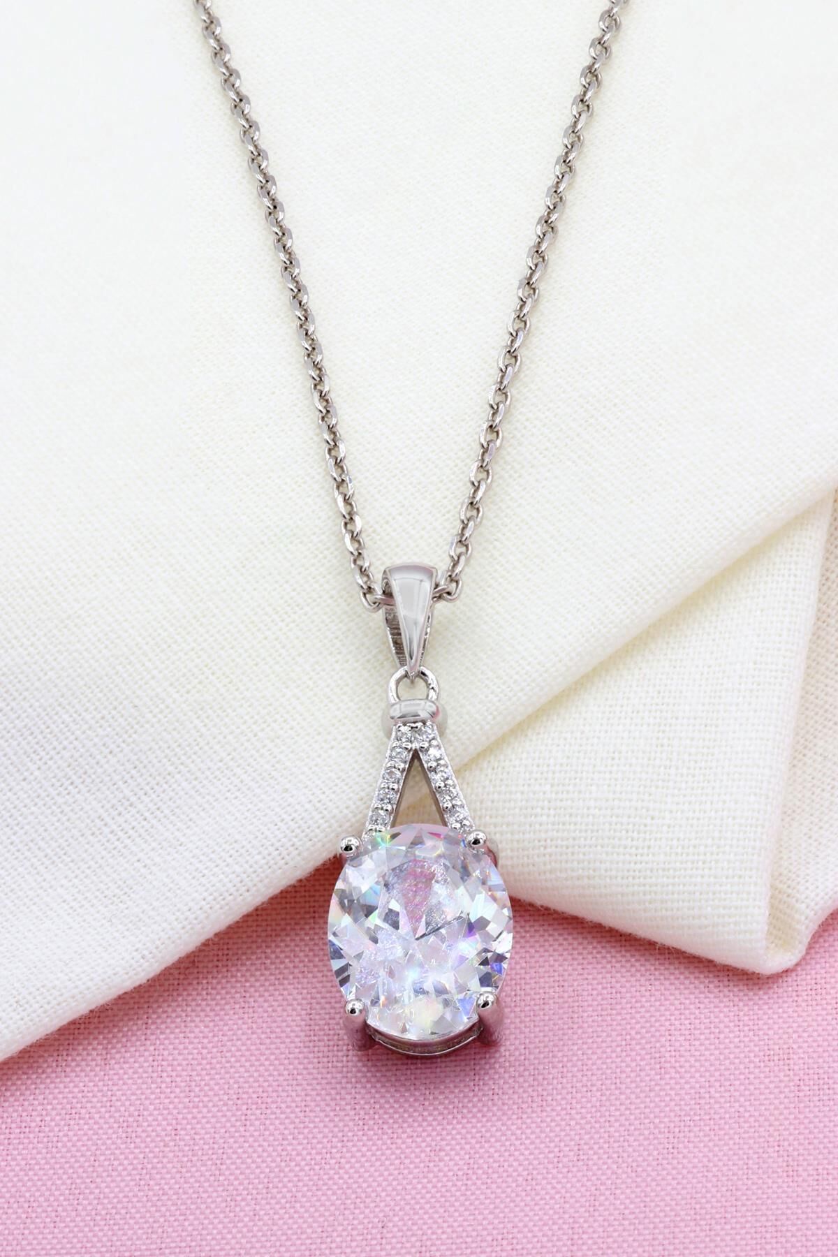 Beyaz Zirkon Taşlı Gümüş Kolye 314