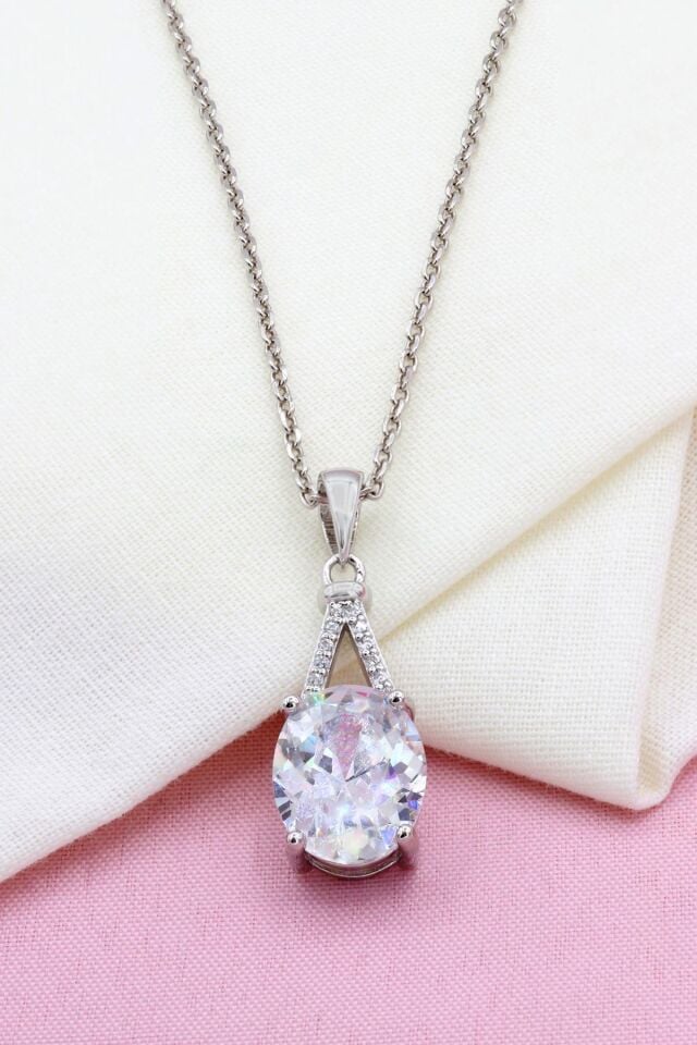 Beyaz Zirkon Taşlı Gümüş Kolye 314