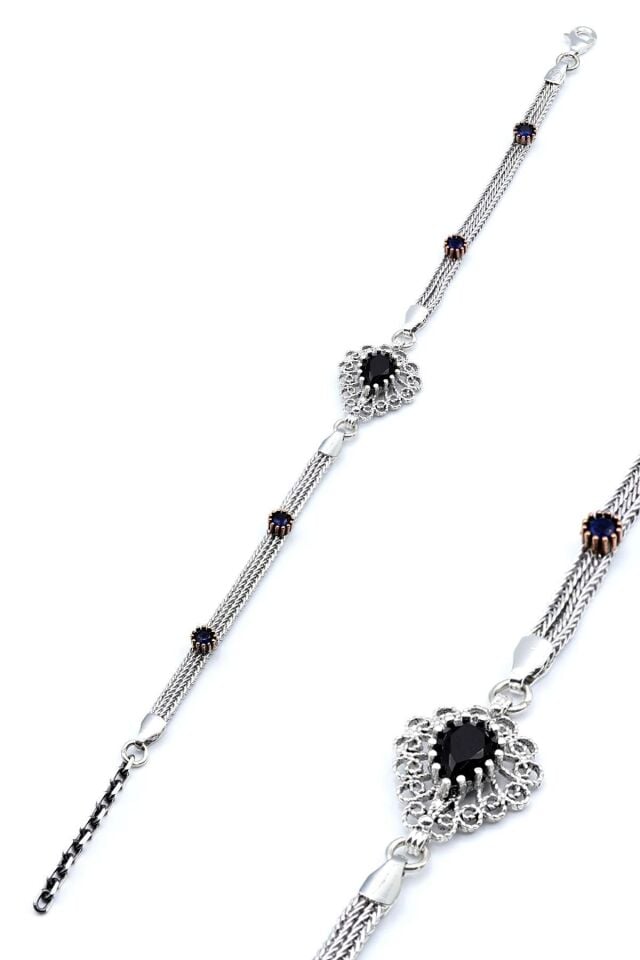 Damla Modeli Oniks Taşlı Telkari Gümüş Bileklik 176