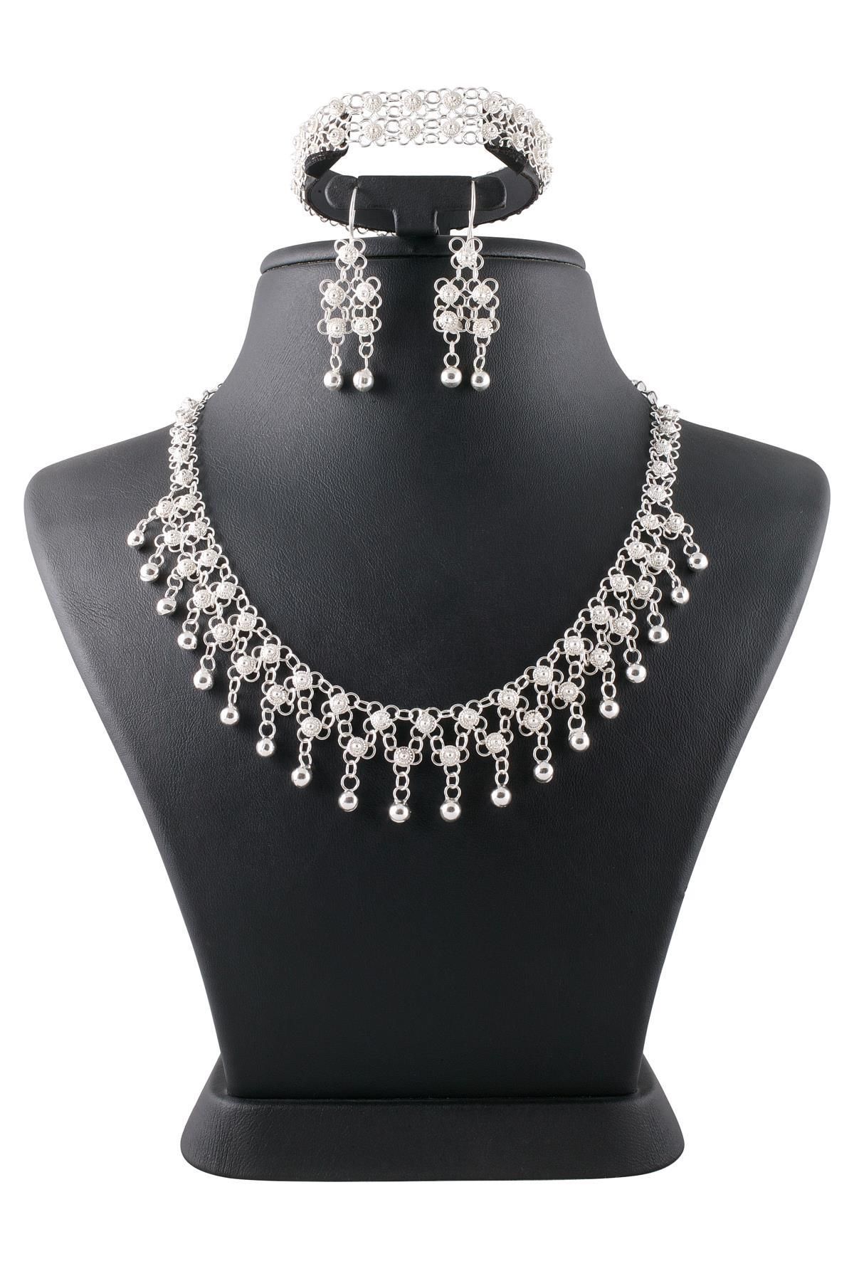 Çift Sıralı Yöresel Kişniş Telkari Gümüş Set 058