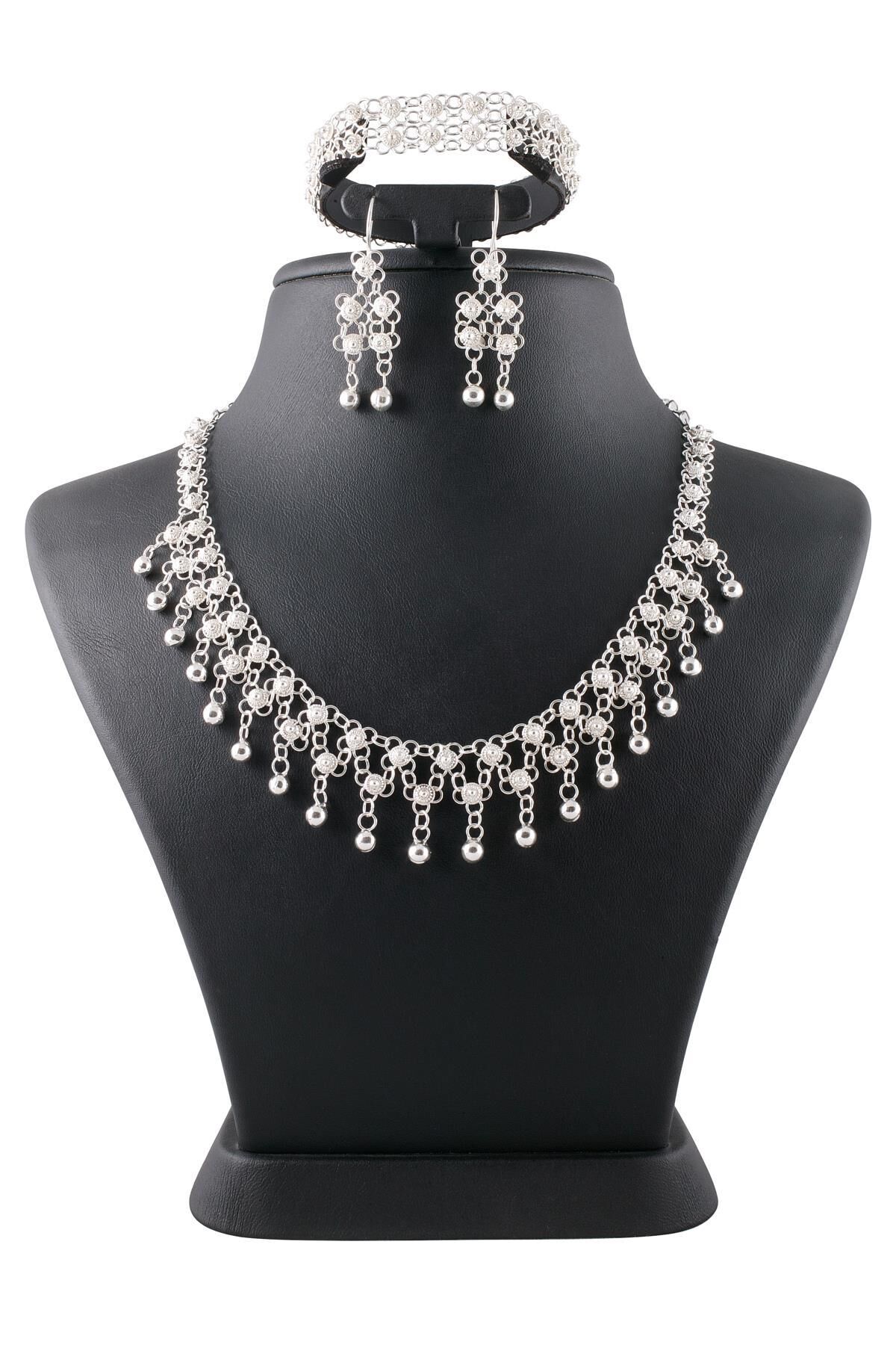 Çift Sıralı Yöresel Kişniş Telkari Gümüş Set 058