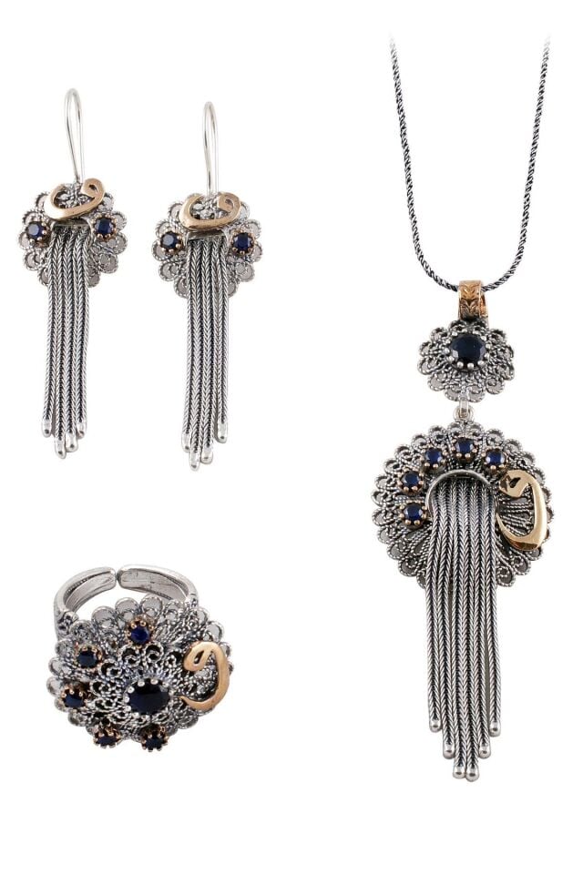 Vav Hasır Püsküllü Telkari Gümüş Set 065