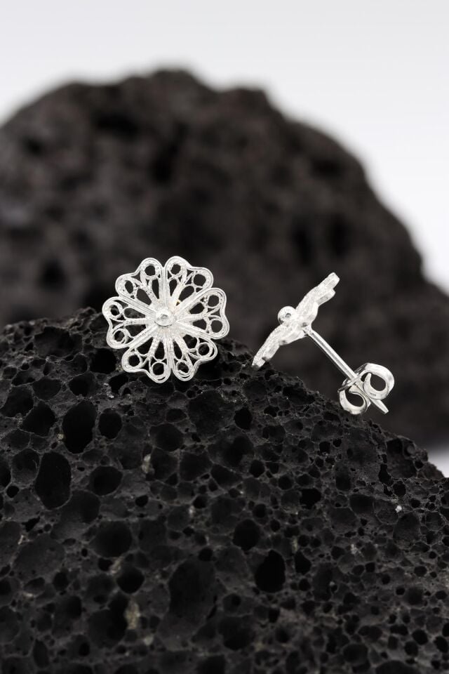 Çiçek İşlemeli Telkari Gümüş Küpe 230