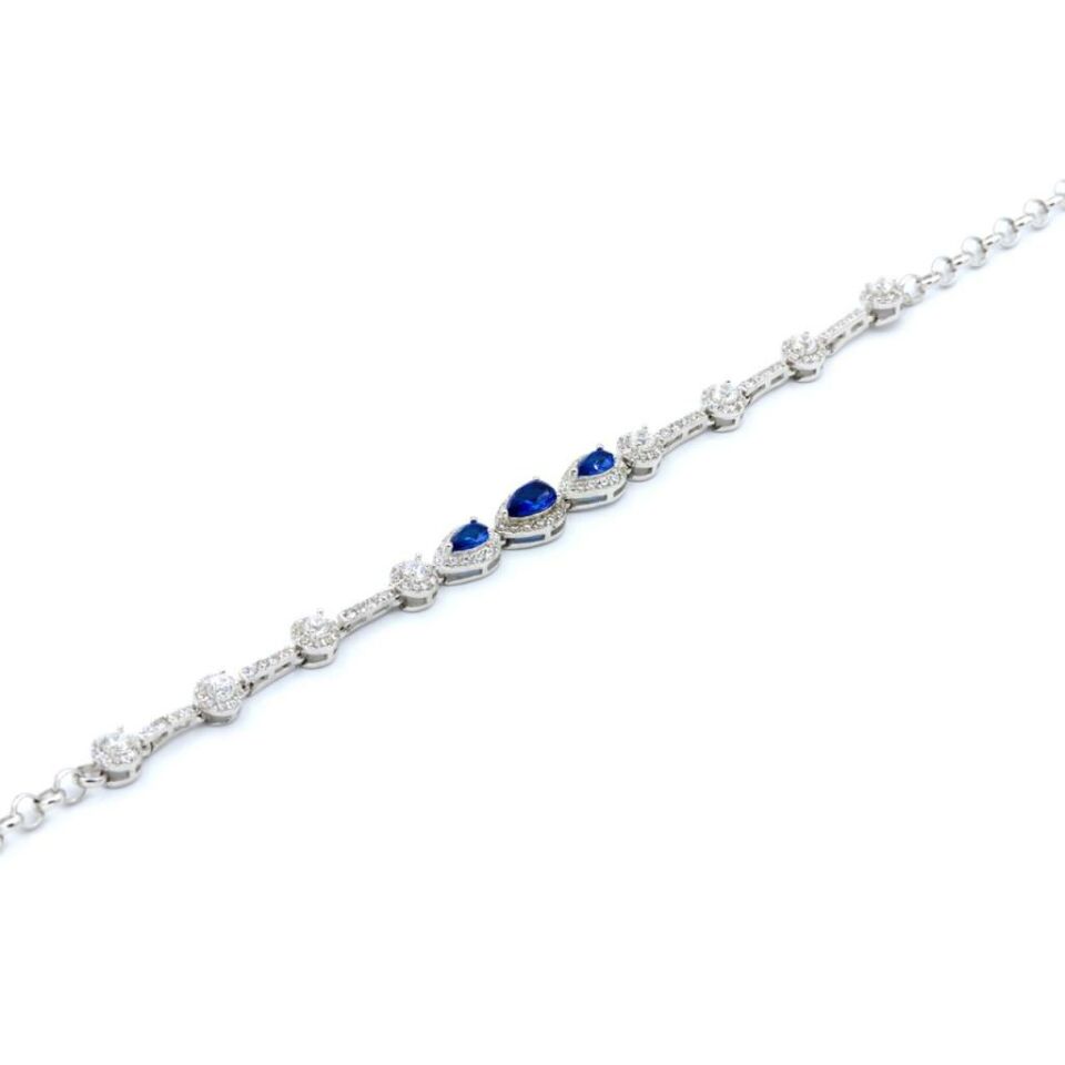 Mavi Zirkon Taşlı Damla Modeli Gümüş Bileklik 096