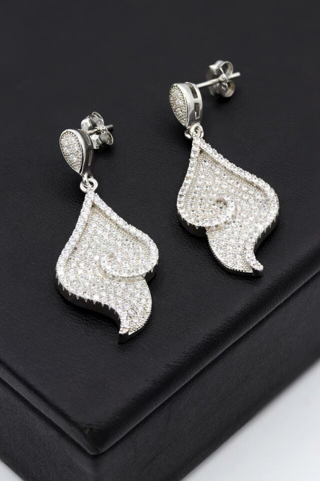 Beyaz Zirkon Taşlı Gümüş Küpe 003