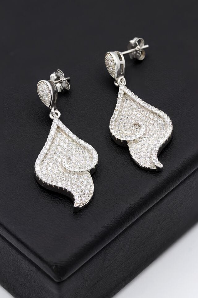 Beyaz Zirkon Taşlı Gümüş Küpe 003