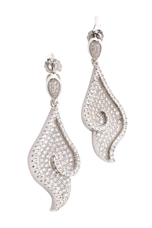 Beyaz Zirkon Taşlı Gümüş Küpe 003