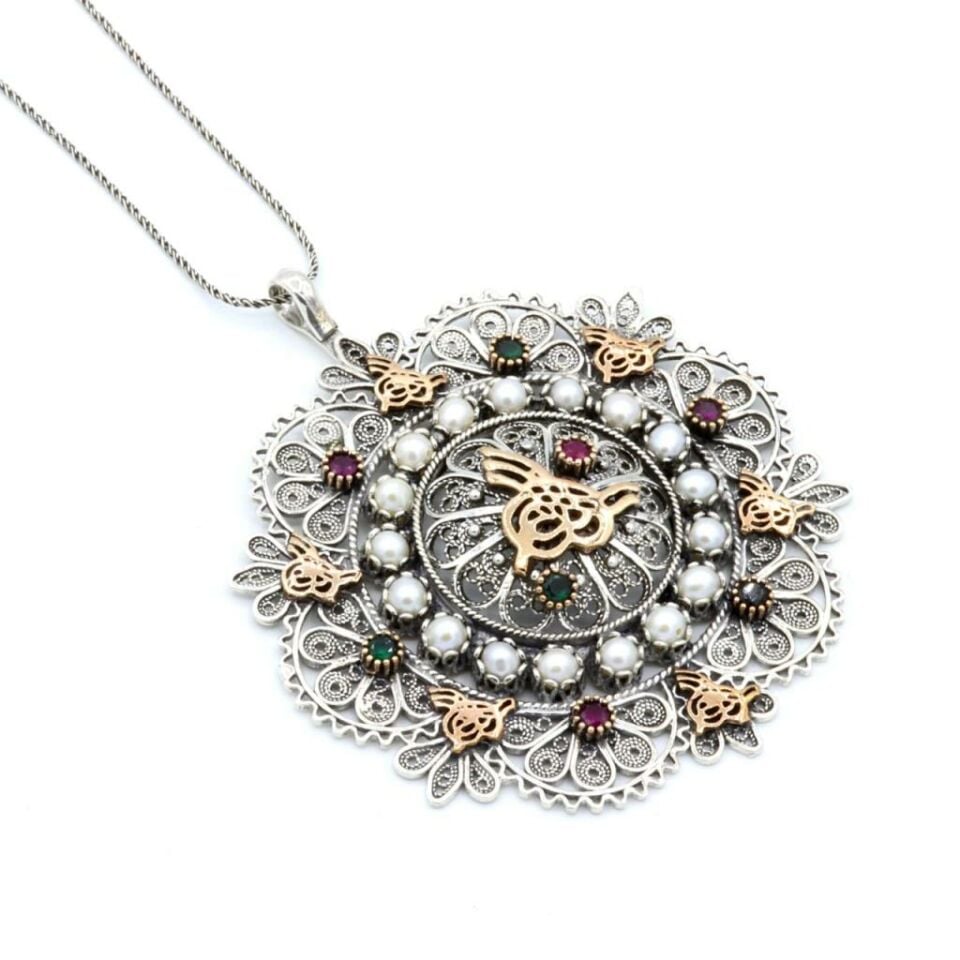 Büyük Boy Osmanlı Tuğralı Telkari Tılsım Gümüş Kolye 261