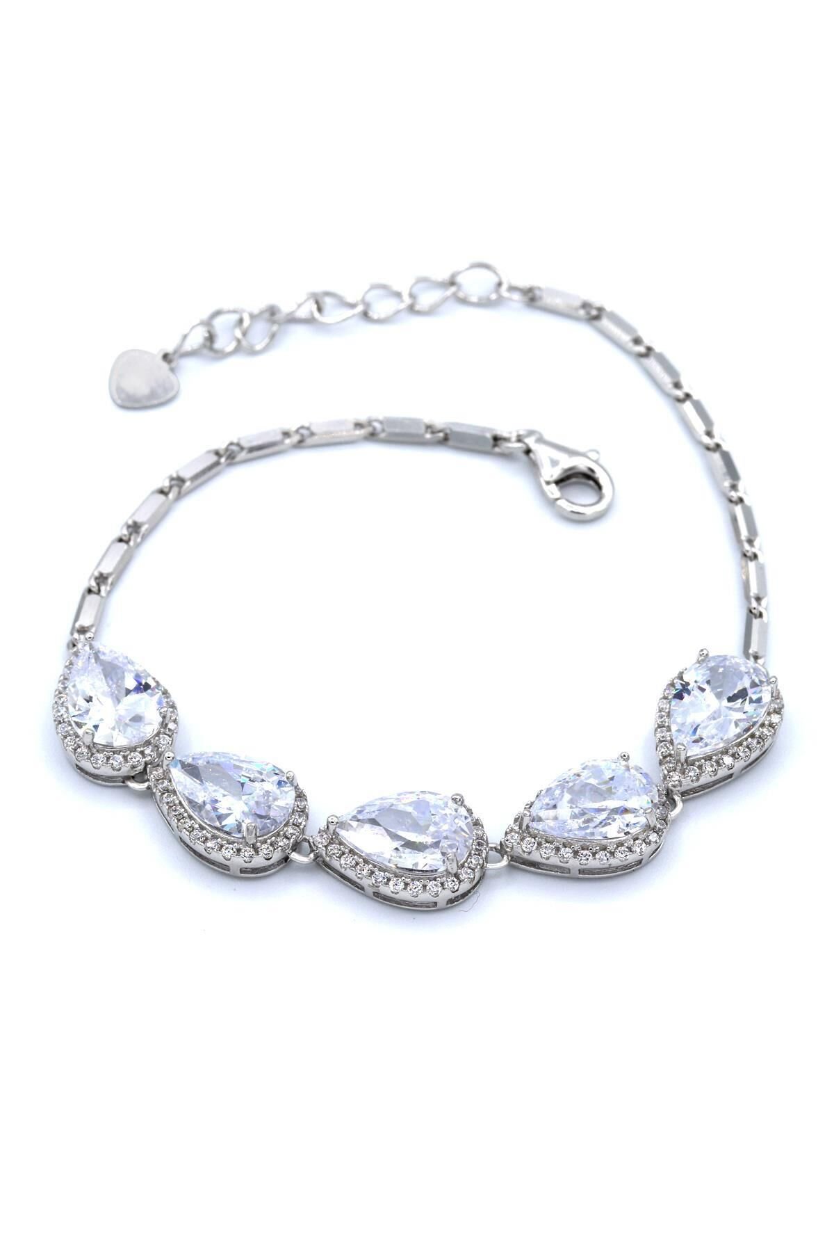 Beyaz Zirkon Taşlı Damla Modeli Gümüş Bileklik 117