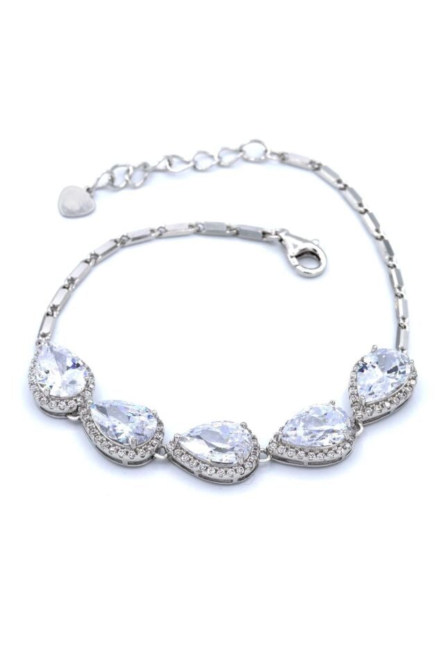 Beyaz Zirkon Taşlı Damla Modeli Gümüş Bileklik 117