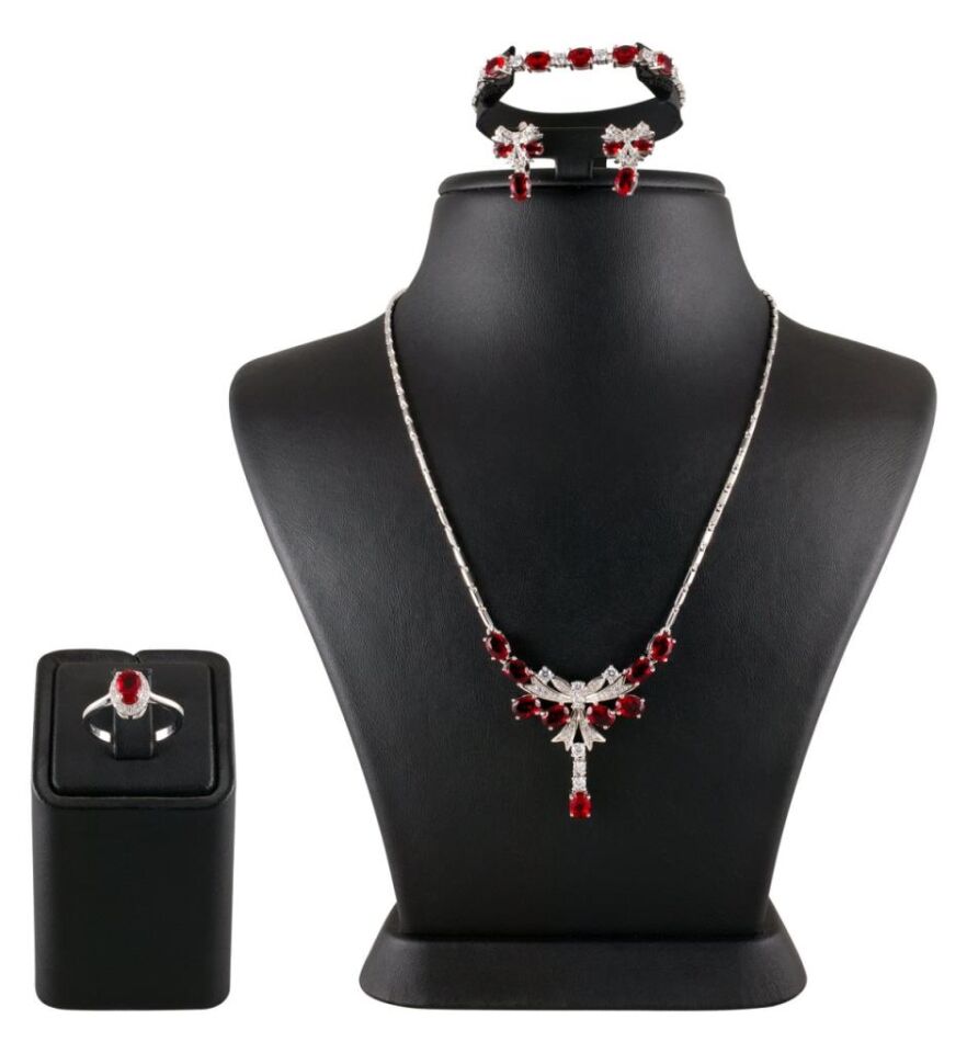 Kırmızı Zirkon Taşlı Gerdanlıklı Gümüş Set 012