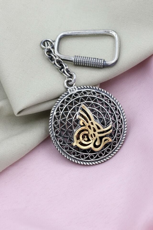 Telkari İşlemeli Osmanlı Tuğralı Gümüş Anahtarlık 045